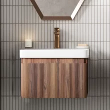 Ancona 500mm Textured Walnut 1 Drawer Wall Hung Vanity Unit with Basin