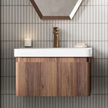 Ancona 605mm Textured Walnut 1 Drawer Wall Hung Vanity Unit with Basin