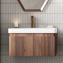 Ancona 805mm Textured Walnut 1 Drawer Wall Hung Vanity Unit with Basin