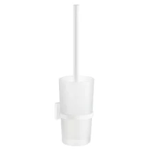 Smedbo House Matt White Toilet Brush with Frosted Glass Holder
