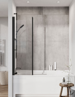 Sculpted Bath Screen With Towel Rail - 1175 x 1400mm - Silver - 6mm Glass - Lakes - Classic