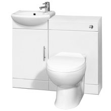 White Gloss Sienna Cloakroom Bathroom Furniture Pack Inc Cistern, Toilet Pan, Seat & Basin - Nuie