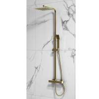 Scudo Core Brushed Brass Round Handle, Head & Handset Riser Shower Kit