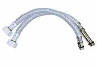 M12 x 15mm Monobloc Pair - 300mm Long Braided Flexi Hose Tap Connector - SSH8 - Viva Sanitary