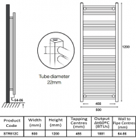 1275 x 520mm Sussex Lindfield Stainless Steel Towel Rail by JIS Europe