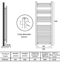 Kartell 400 x 1200mm Chrome Towel Radiator - STR412C