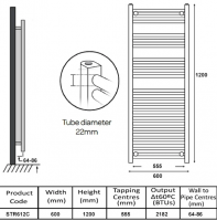 Kartell 500 x 1200mm Chrome Towel Radiator - STR512C
