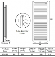 Kartell 1600 x 500mm Chrome Towel Radiator - STR516C