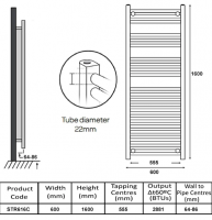 Kartell 300 x 800mm Curved Chrome Towel Radiator - CTR308C