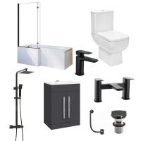 Complete Square L Shaped Shower Bath Suite with Black Fittings