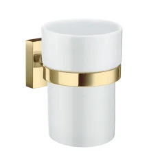 Smedbo House Porcelain Tumbler with Polished Brass Holder