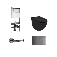Jaquar Solo Black Wall Hung Toilet With Slim Cistern & Black Chrome Accessories 