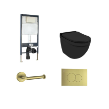 Jaquar Black Matt Solo Wall Hung Toilet Bundle With Brass Matt Fittings 