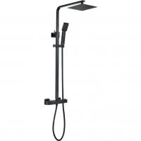 Crest Matt Black Dual Head Shower with Square Overhead Rainshower, Thermostatic Bar Mixer Valve and Riser Kit with Handset