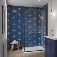 Deco Tile Navy and Mustard Wall Panel - Showerwall Acrylic