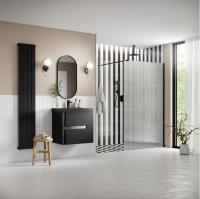 Supreme 900mm Fluted Wetroom Panel & Support Bar - Black