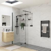 Supreme 1200mm Matt Black Wetroom Panel & Support Bar