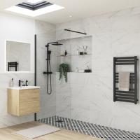 Supreme 900mm Matt Black Wetroom Panel & Support Bar