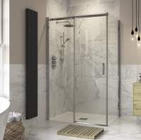 Roman Innov8 Brushed Brass Sliding Shower Door & Side Panel 1700 x 900mm - Corner Fitting