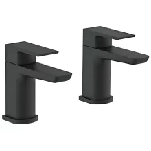 Swan Hazely Matt Black Basin Pillar Taps with Waste