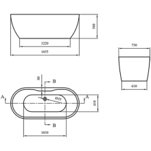 Synergy Estriado 1600 x 750 Fluted Freestanding Bath