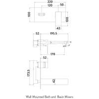 Scudo Core Wall Mounted Basin & Bath Tap Brushed Brass