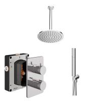 Abacus Shower Pack 4 Round Fixed Shower Head With Handset And Holder - Chrome