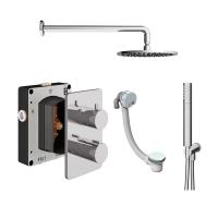 Abacus Shower Pack 6 Round Fixed Shower Head With Handset, Holder And Overflow Filler - Chrome