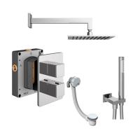 Abacus Shower Pack 6 Square Fixed Shower Head With Handset, Holder And Overflow Filler - Chrome