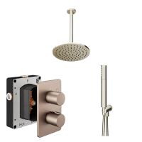 Abacus Shower Pack 4 Round Fixed Shower Head With Handset And Holder - Brushed Nickel