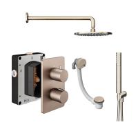 Abacus Shower Pack 6 Round Fixed Shower Head With Handset, Holder And Overflow Filler - Brushed Nickel