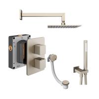 Abacus Shower Pack 6 Square Fixed Shower Head With Handset, Holder And Overflow Filler - Brushed Nickel
