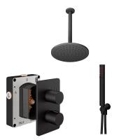 Abacus Shower Pack 4 Round Fixed Shower Head With Handset And Holder - Matt Black