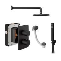 Abacus Shower Pack 6 Round Fixed Shower Head With Handset, Holder And Overflow Filler - Matt Black