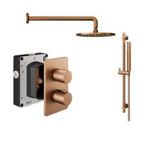 Abacus Shower Pack 2 Round Fixed Shower Head With Riser And Handset - Brushed Bronze