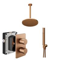 Abacus Shower Pack 4 Round Fixed Shower Head With Handset And Holder - Brushed Bronze