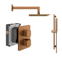 Abacus Shower Pack 2 Square Fixed Shower Head With Riser And Handset - Brushed Bronze