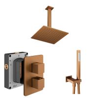 Abacus Shower Pack 4 Square Fixed Shower Head With Handset And Holder - Brushed Bronze