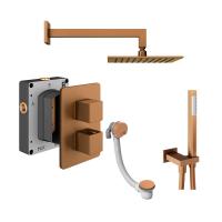 Abacus Shower Pack 6 Square Fixed Shower Head With Handset, Holder And Overflow Filler - Brushed Bronze