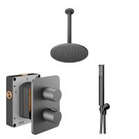 Abacus Shower Pack 4 Round Fixed Shower Head With Handset And Holder - Matt Anthracite