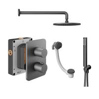 Abacus Shower Pack 6 Round Fixed Shower Head With Handset, Holder And Overflow Filler - Matt Anthracite