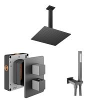 Abacus Shower Pack 4 Square Fixed Shower Head With Handset And Holder - Matt Anthracite
