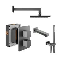 Abacus Shower Pack 5 Square Fixed Shower Head With Handset, Holder And Bath Spout- Matt Anthracite