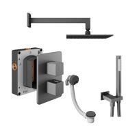 Abacus Shower Pack 6 Square Fixed Shower Head With Handset, Holder And Overflow Filler - Matt Anthracite