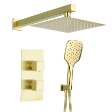 Tailored Orca Square Brushed Brass Round Handle, Built-in Shower Valve Handset & Wall Mounted Head