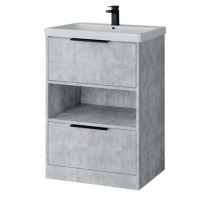 Prague 610mm Towel Shelf Vanity & Basin Unit - Floor Standing - Concrete Grey - Tailed Bathrooms