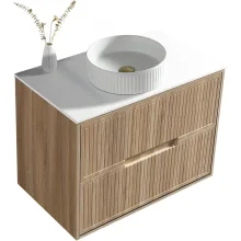 Tailored Bolzana 800mm Country Oak Wall Hung Vanity Drawer Unit with Countertop