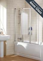 Lakes Bathrooms Framed Triple Panel Bath Shower Screen - 1390 x 1400 - Silver