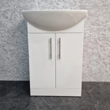 Icarus Straight LED 600 Concrete Grey Wall Hung Bathroom Vanity Unit & Basin
