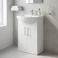 Icarus Straight LED 600 Concrete Grey Wall Hung Bathroom Vanity Unit & Basin